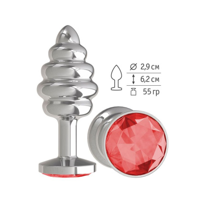 Анальная втулка Silver Spiral с красным кристаллом маленькая (515-04 RD DD)