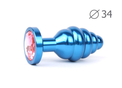 Втулка анальная BLUE PLUG MEDIUM (синяя), L 80 мм D 34 мм, вес 90г, цвет кристалла розовый (ABL-02-M
