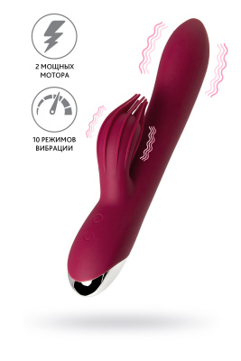 Вибратор с клиторальным стимулятором L'EROINA by TOYFA Sangra, силикон, бордовый, 20,5 см (УТ-000018