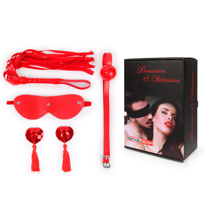 НАБОР (маска, кляп, пэстисы, плётка) цвет красный (NTB-80609)